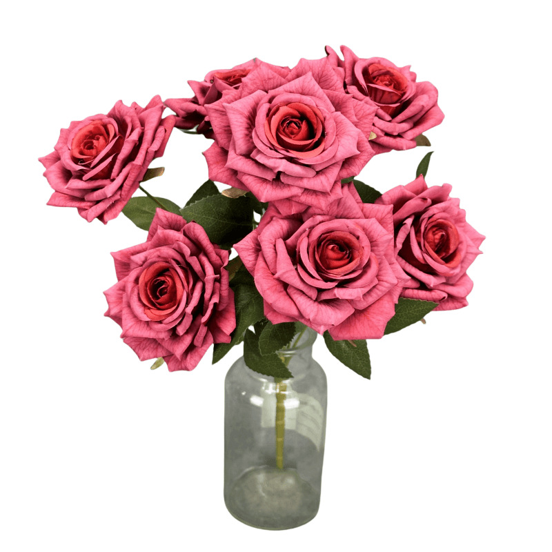 El paquete de 7 cabezas de rosas de diamante recubiertas flores simuladas boda decoración del hogar decoración de flores falsas al por mayor