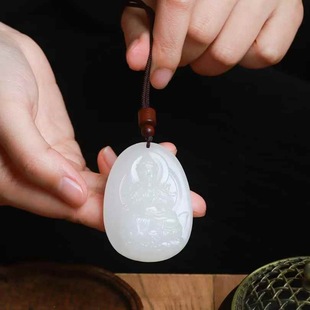 Hetian Jade Factory Store Jade Crafts Natural Xinjiang Hetian Jade Qinghai Material Sheet Grade White Jade Guanyin Pendant
