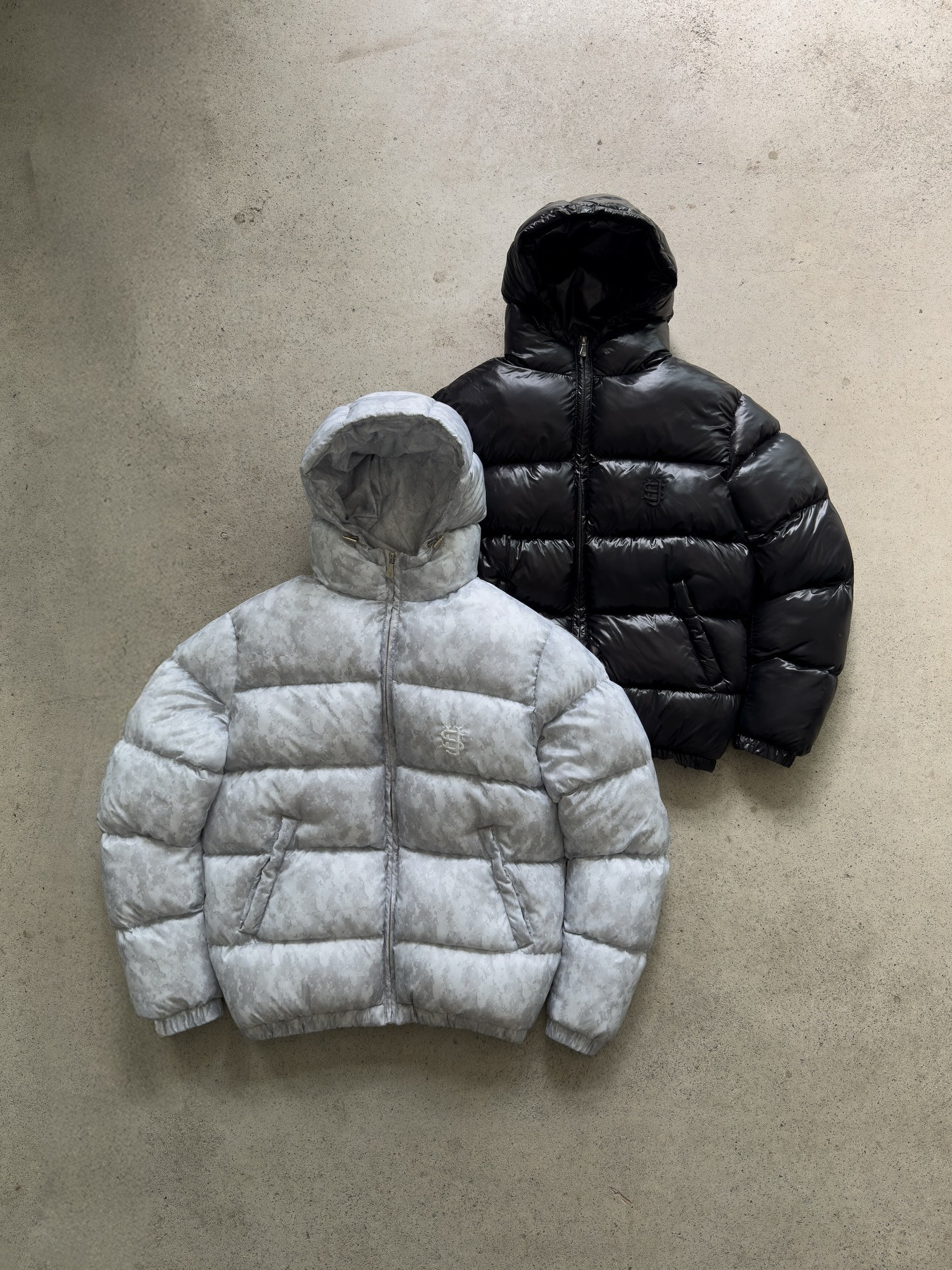 Other Hooded Puffer Jacket Embroidered Logo Grey Camo