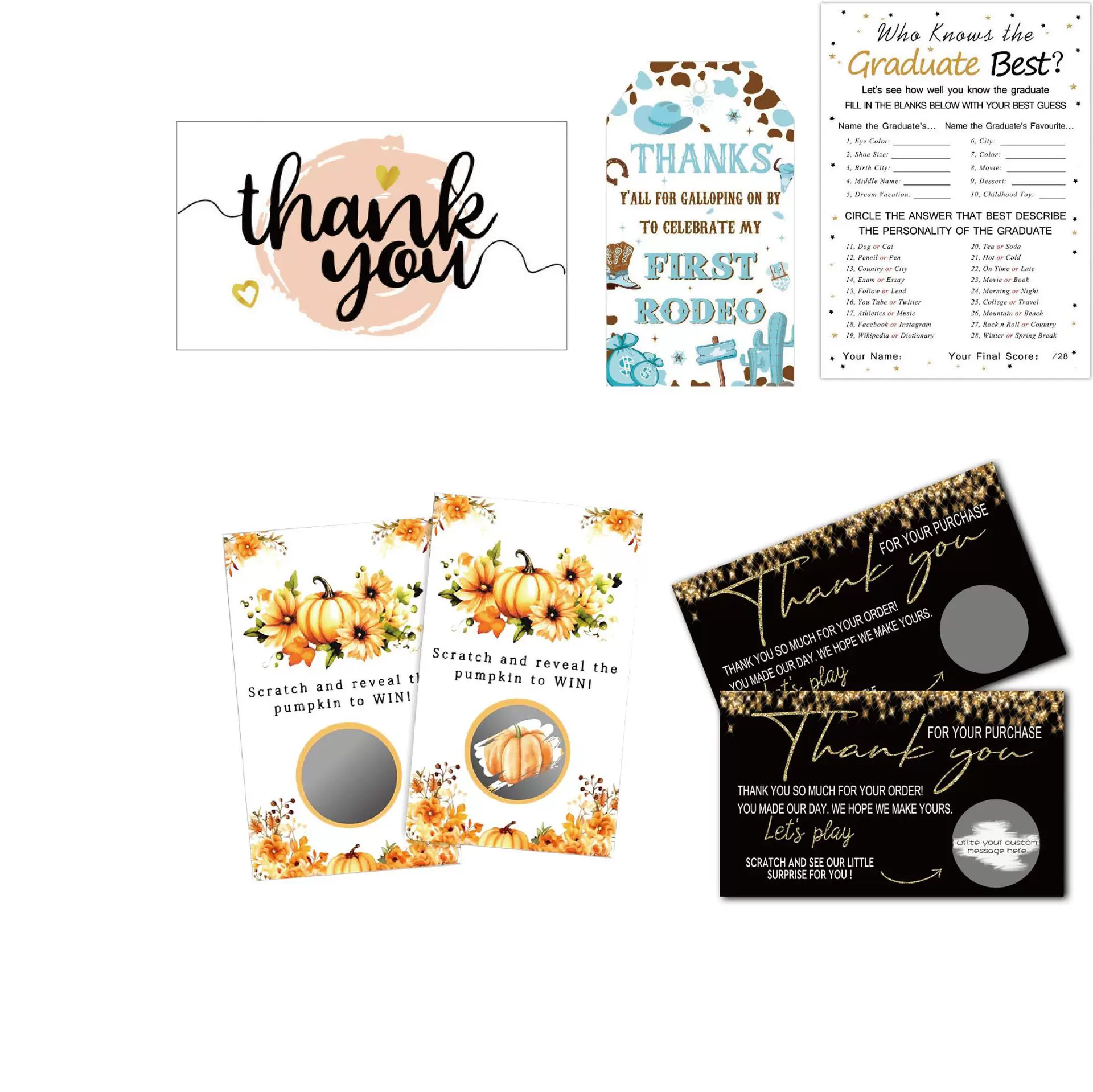 跨境亚马逊电商爆款卡片定制派对游戏卡感谢卡婚礼卡可做刮刮涂层