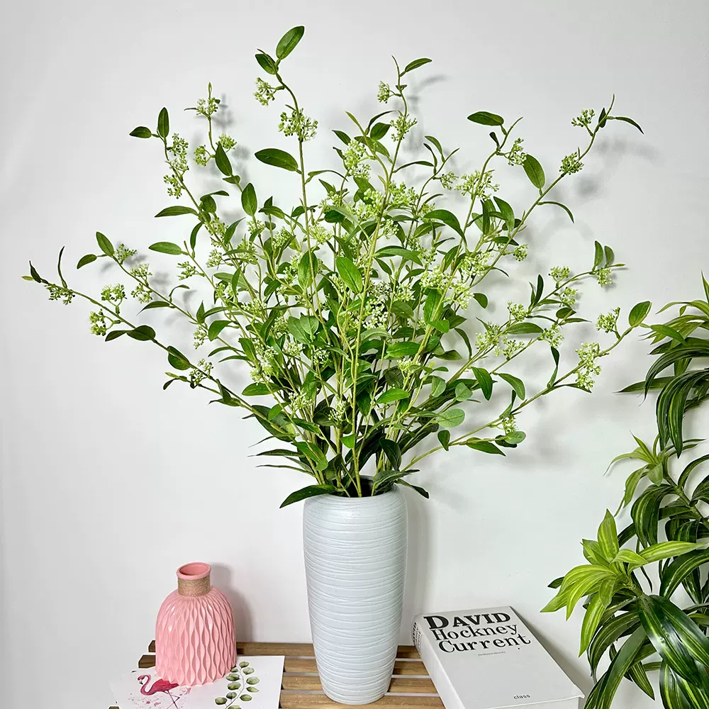 珍珠冬青叶仿真花办公室遮挡植物装饰插花仿真绿植假花批发