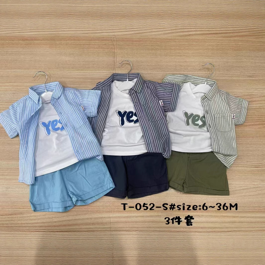 外贸three-pcs 新款小童套装6m-36m棉Tshirt衬衫短裤3PCS夏季308S