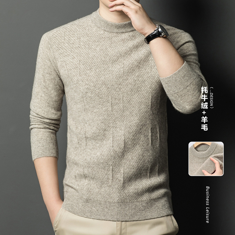 [Yak wool] men's round neck sweater autumn and winter thick sweater middle-aged father sweater