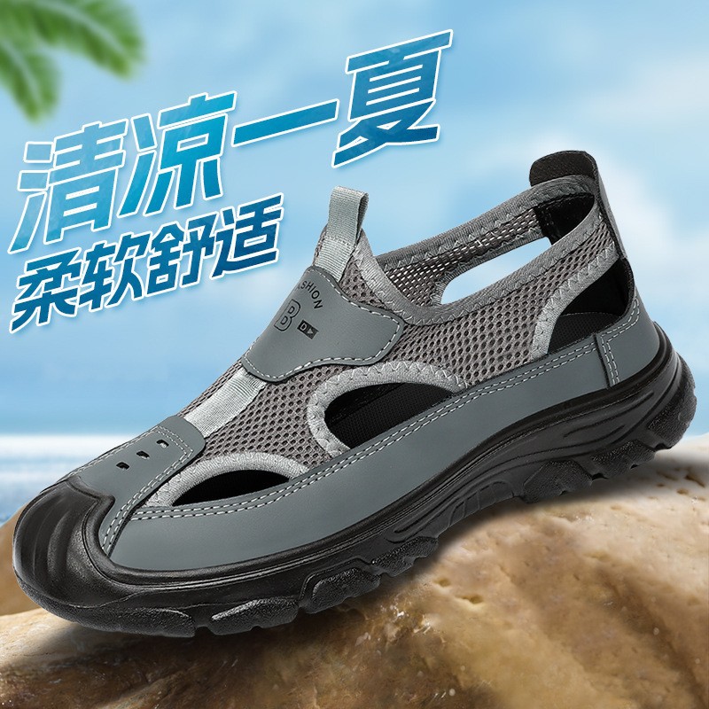 Sandalias para hombres de verano nuevos zapatos de hombre respirables de malla hueca al por mayor transfronterizos zapatos de playa de poliuretano para hombres