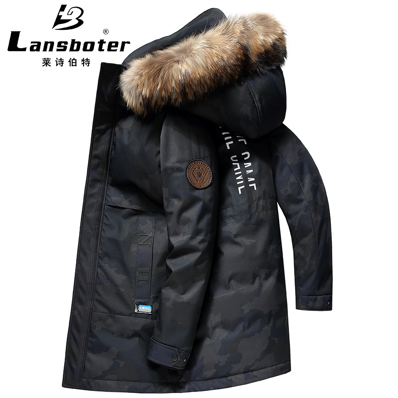 Leishibert chaqueta de los hombres de invierno de los Hombres Nuevo Cuello de piel de mapache de longitud media al aire libre extremadamente frío chaqueta de los hombres