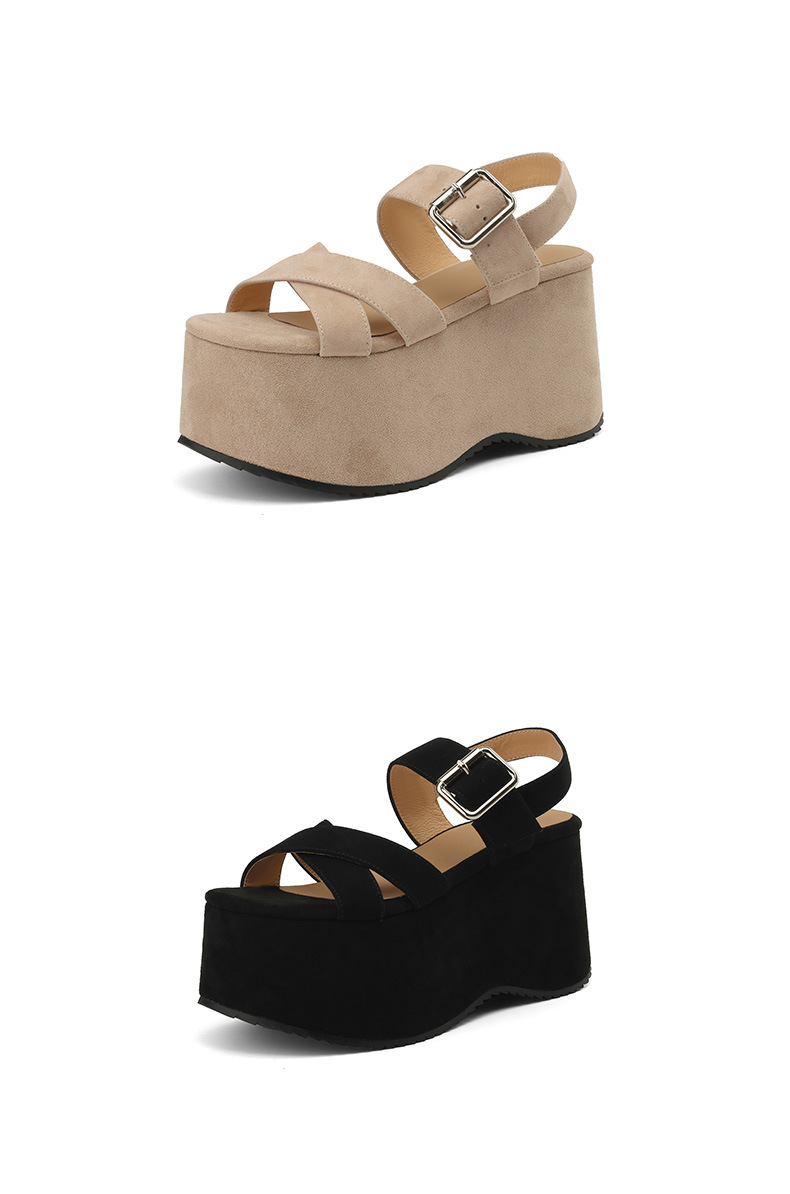 Sandal cao gót nữ hở mũi dây chéo da thật gót 10 cm phong cách La Mã — màu đen, màu mơ chi tiết 18
