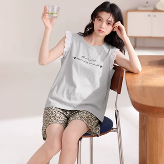 100%纯棉无袖短裤睡衣女夏天新款学生休闲时尚可外穿家居服两件套