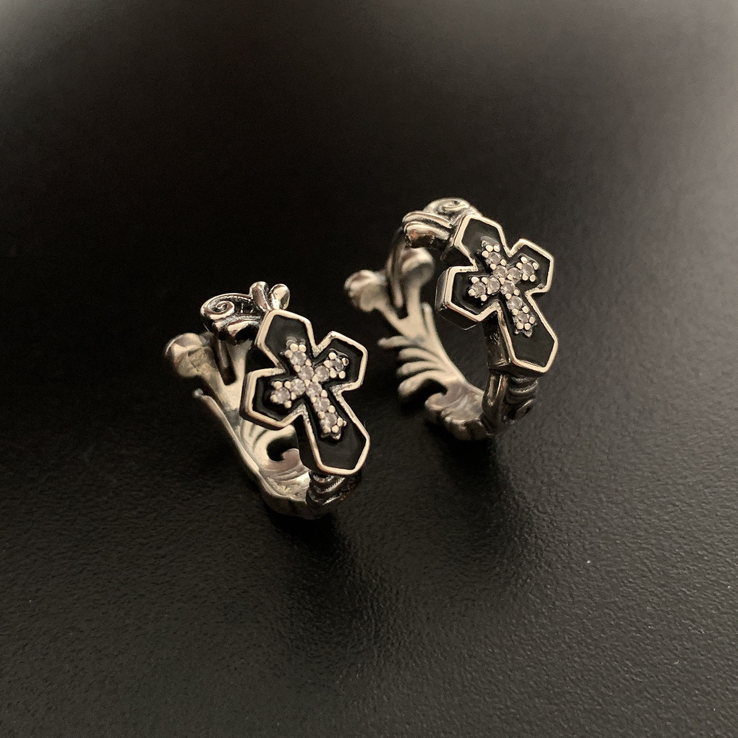 Cross Ear Buckle Fashion New Vintage Thai Silver Old Micro-inlaid Zircon Earrings Women's Fashion Niche Design Simple