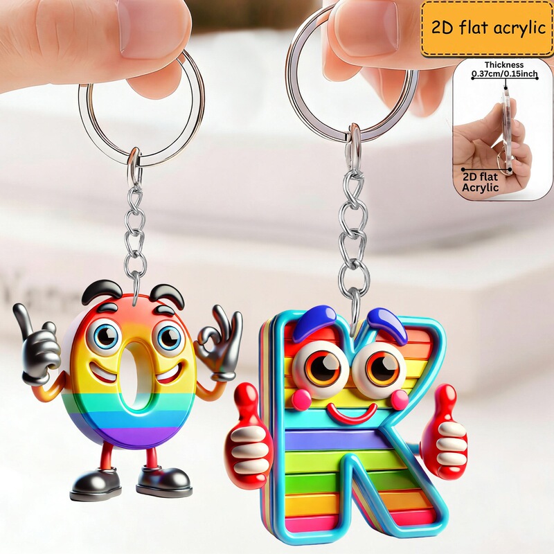 New 2D Flat Big-Eyed Anime Keychain Car Key Accessory with 26 Letter Engraving for Girls' Bag Decoration New 2D Flat Big-Eyed Anime Keychain Car Key Accessory with 26 Letter Engraving for Girls' Bag Decoration