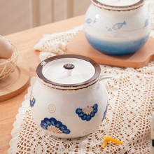 家用手绘陶瓷釉下彩带盖猪油罐厨房耐高温防尘盖存放餐具简约风