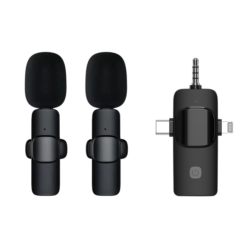 Cross-Border New Wireless Lavalier Microphone Three-In-One Interface Noise Reduction Sound Card Live Broadcast Microphone Cross-Border Hot Sale