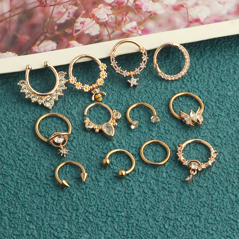 12-Piece Seamless Stainless Steel Zircon Nose Ring Earrings Half Open Nose Ring Multifunctional Earrings detail image 10