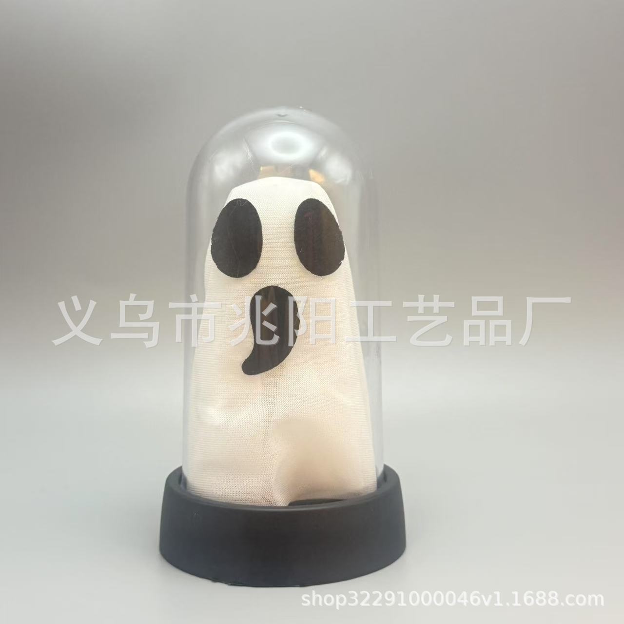 Decoración de la habitación de Halloween iluminado lindo fantasma en el reloj de cristal iluminado estatua LED luz de noche decoración