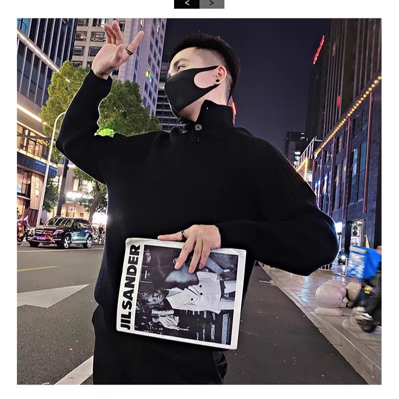 Comercio exterior de moda europea y americana camiseta roja de cuello medio alto para hombres moda simple perezosa versátil nuevo estilo