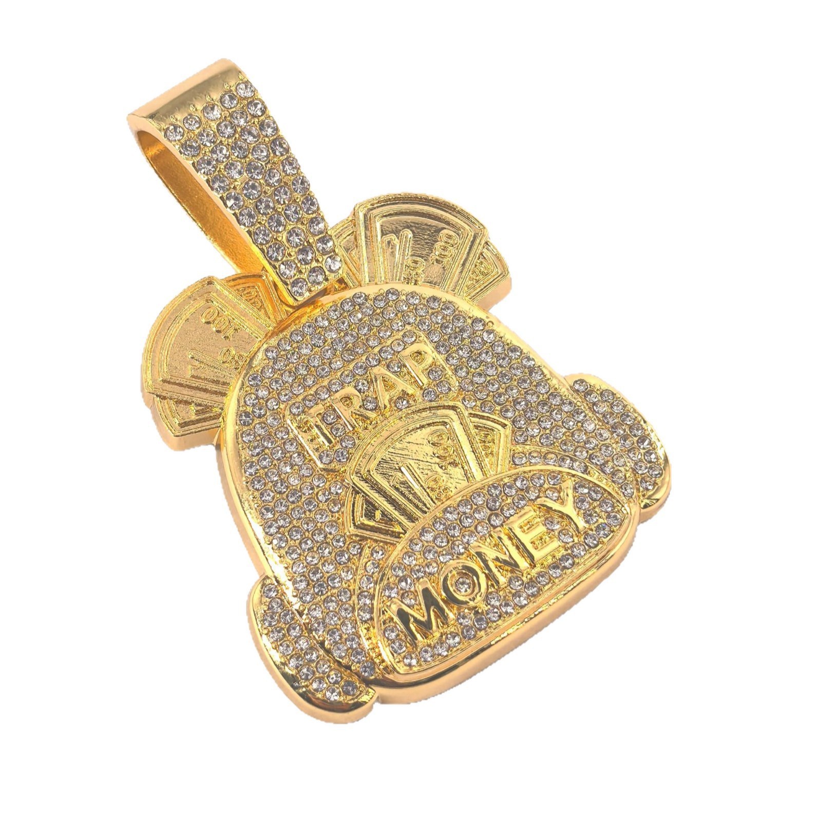 Marca de moda con diamantes letras MONEY bolsas de dinero colgante collar hombre europeo y americano hip hop collar de cadena cubano personalizado al por mayor