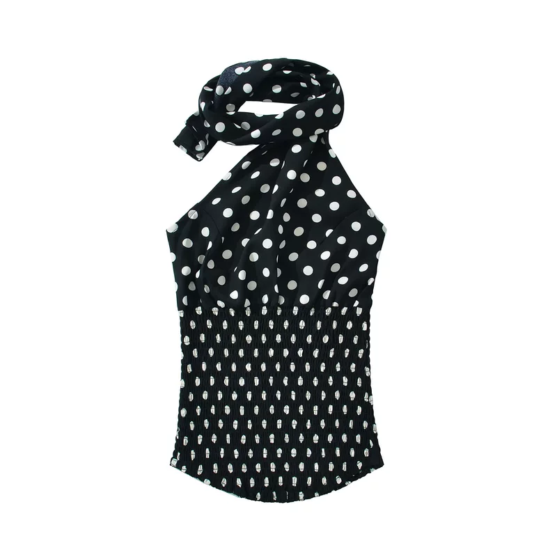 Топ-бюстгальтер женский европейского стиля, slim fit, в горошек, чёрный, размеры S–L