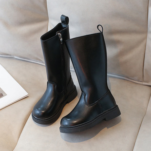 Children's Leather Boots 2025 Winter Warm New Style Girls Korean Style Casual Knight Boots Little Girls High Thin Velvet Boots