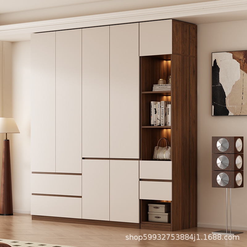 Armario doméstico dormitorio de 16mm de espesor ecológico panel de partículas sin mango diseño armario de color blanco de nuez 60 profundidad