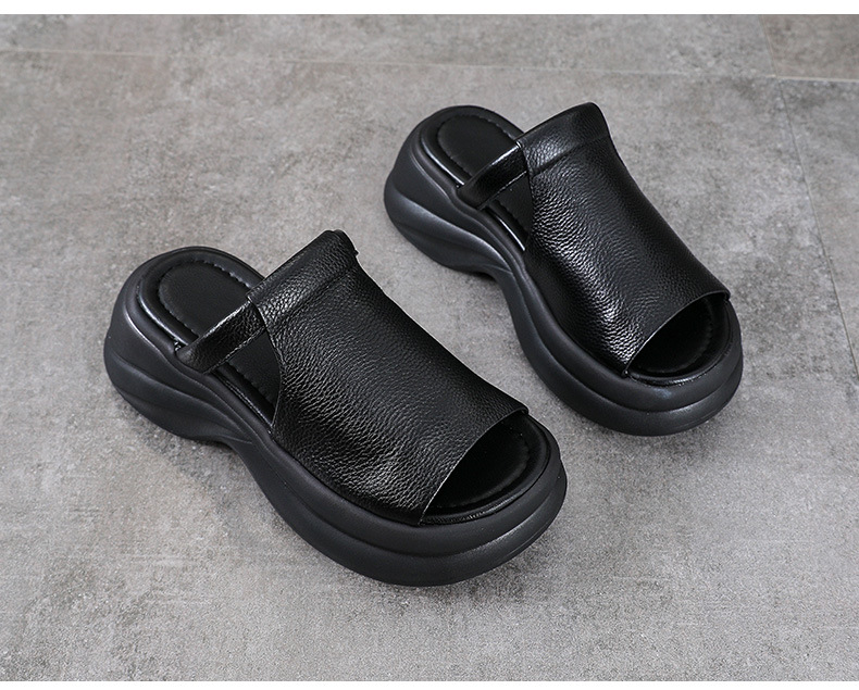 Dép sandal nữ quai ngang da bò thật đế mềm đi biển phong cách cổ điển — Màu nâu chi tiết 12