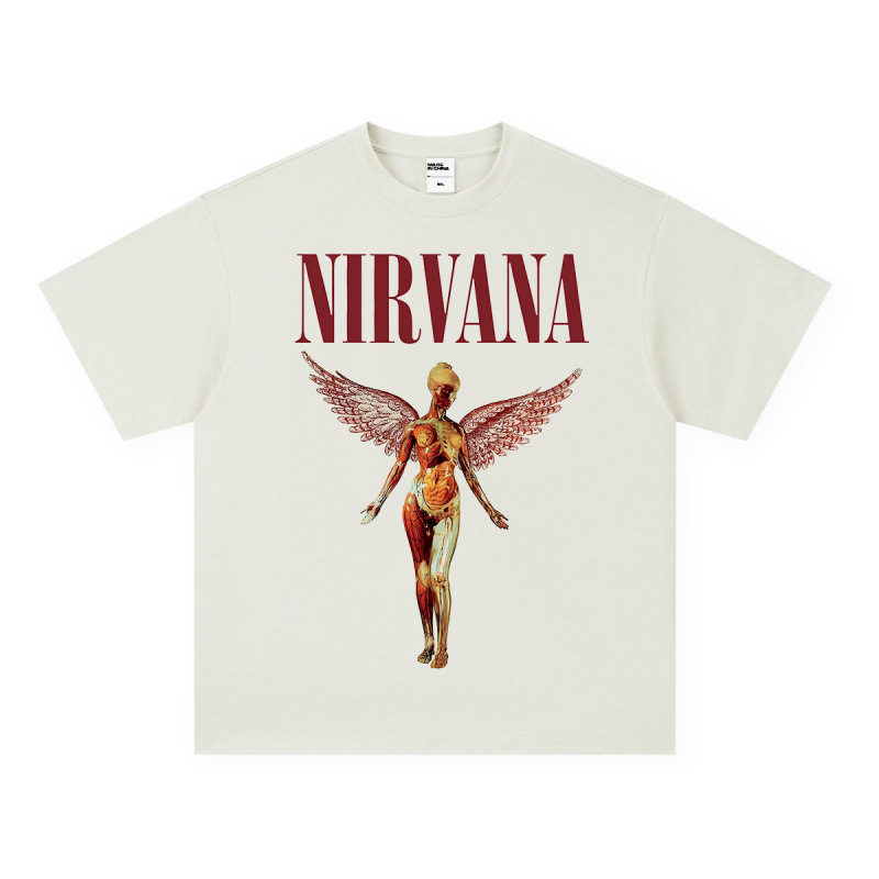 NIRVANA ロックアメリカン 3D デジタルプリントレトロ半袖 T シャツクロスボーダープリントアメリカンファッションヴィンテージ模造綿|undefined