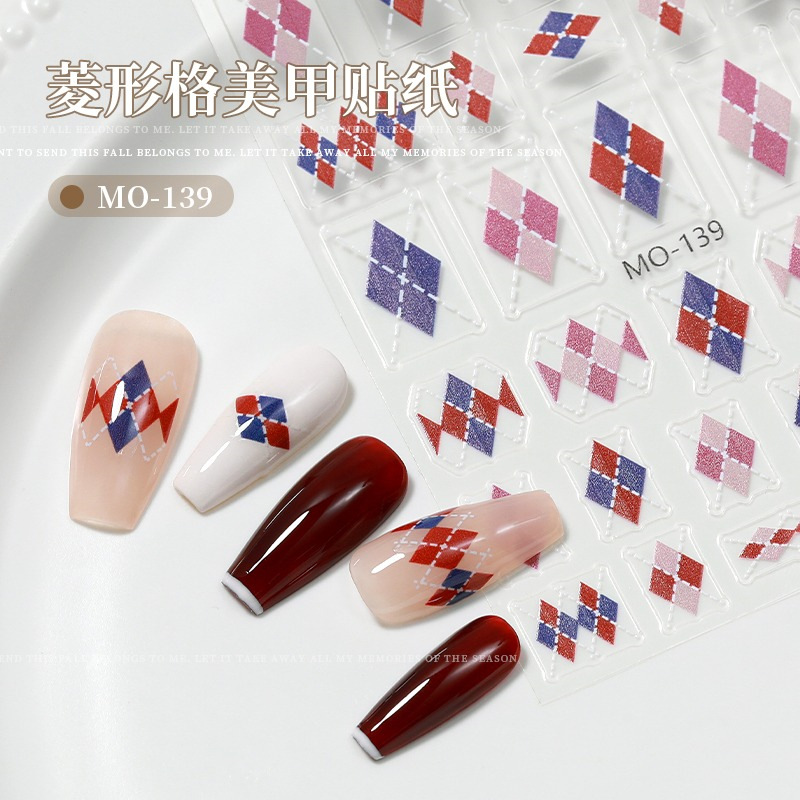 Nueva Maillard Otoño e Invierno diamante Plaid uñas pegatinas delgada resistente alivio color a juego uñas pegatinas simple con adhesivo
