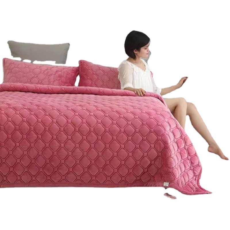 En stock Cubierta de cama de terciopelo de cristal de tres piezas conjunto de cuatro estaciones universal acolchado hoja de cama tatami leche cubierta de cama de terciopelo al por mayor