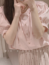 外贸原单◆甜桃朗姆~南法女孩 纯棉布设计感褶皱领上衣开衫小众衬