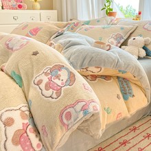卡通牛奶绒被套单件冬季保暖珊瑚绒被罩三件套单人加绒被套雪花绒