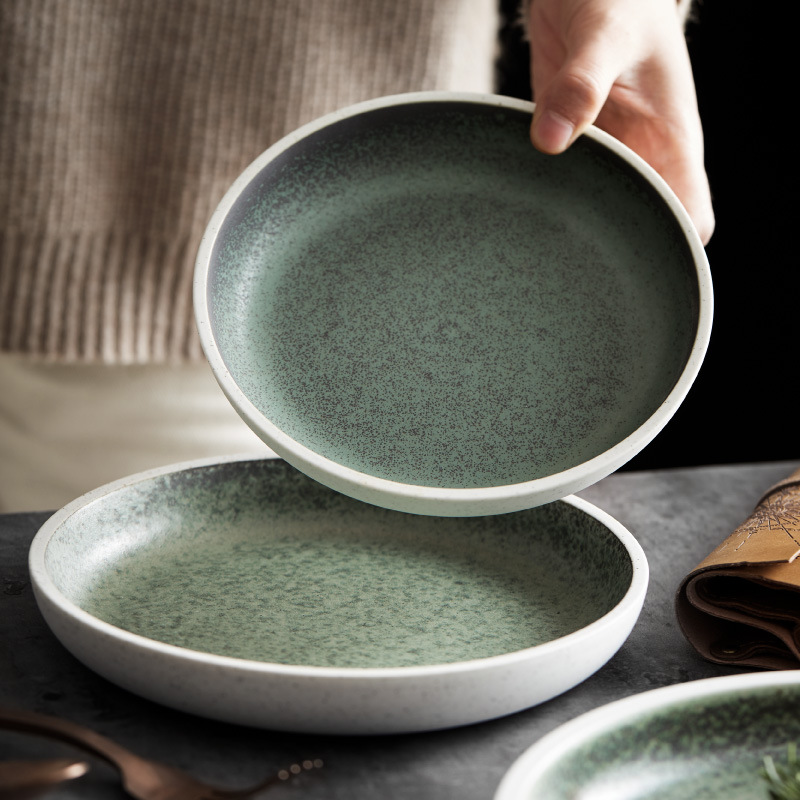 Horno redondo de estilo japonés, plato occidental de cerámica vidriada, plato de verduras profundas, plato frío atractivo, restaurante de hotel, vajilla de restaurante