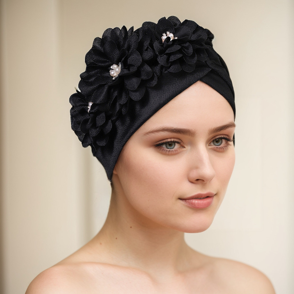 AliExpress 아마존 국경 여성 패션 우아한 측면 세 작은 꽃 수박 모자 민족 헤드 스카프 모자