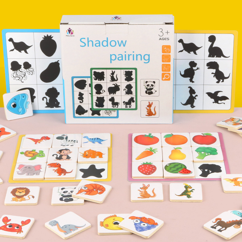Puzzles infantiles de educación temprana Montague ayuda educativa para encontrar juegos de emparejamiento de sombras entrenamiento mental cognitivo puzzles juguetes de madera