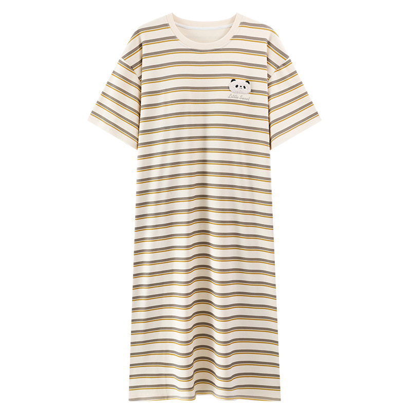 Pijamas de verano de algodón, mangas cortas delgadas, falda larga suelta, pijamas de embarazo de gran tamaño, ropa de hogar a rayas de verano