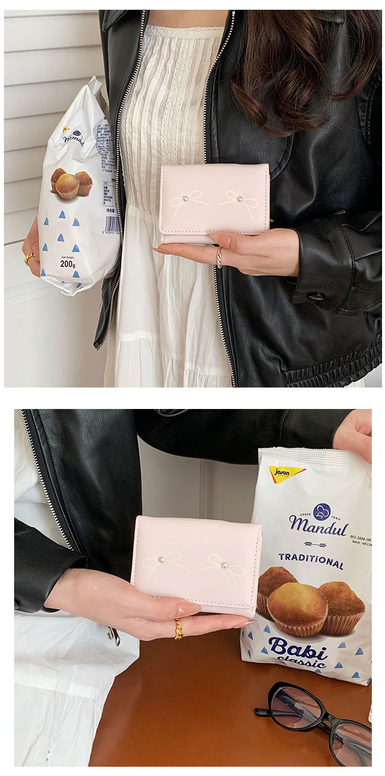 48g Weight Polyester Lining Material Magnetic Buckle Closure Type Small Wallets Bags Type 1 Piece Quantity Holiday, Daily Occasion Pu Leather Material Bow Knot Pattern All Seasons Season Women's Gender Sweet Style Square Shape Women's Bow Knot Pu Leather Magnetic Buckle Wallets 5