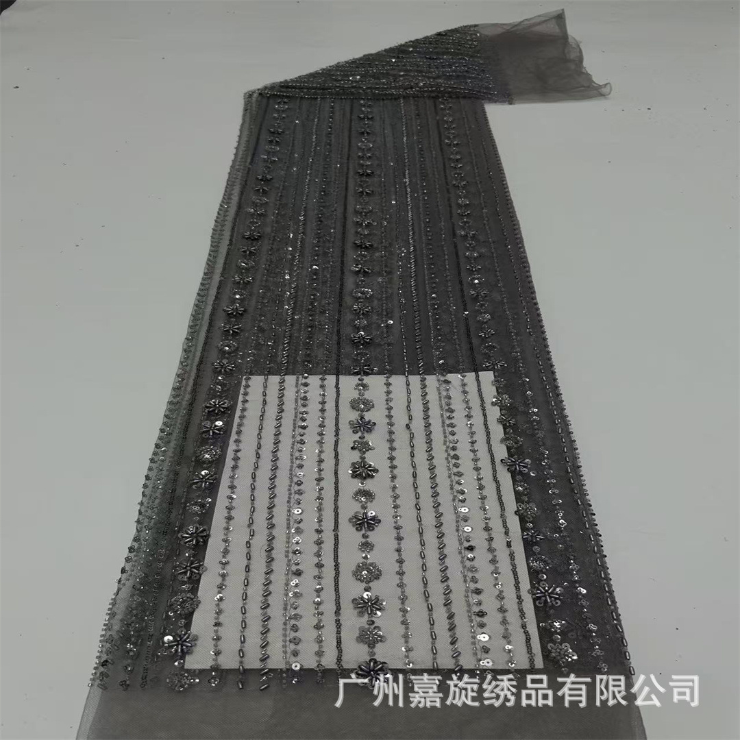 Tela de malla de aire de moda europea y americana de estilo pesado tubo de perlas esquinilla perlas clavado vestido de boda cheongsam vestido de tela