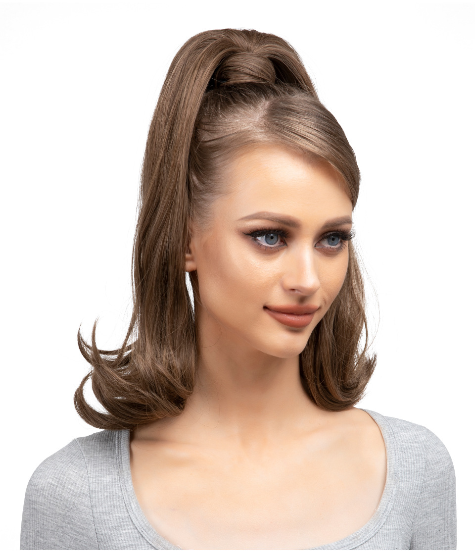 Synthetic hair long straight hair elastic Velcro synthetic fiber wig ponytail braid_voghion.com