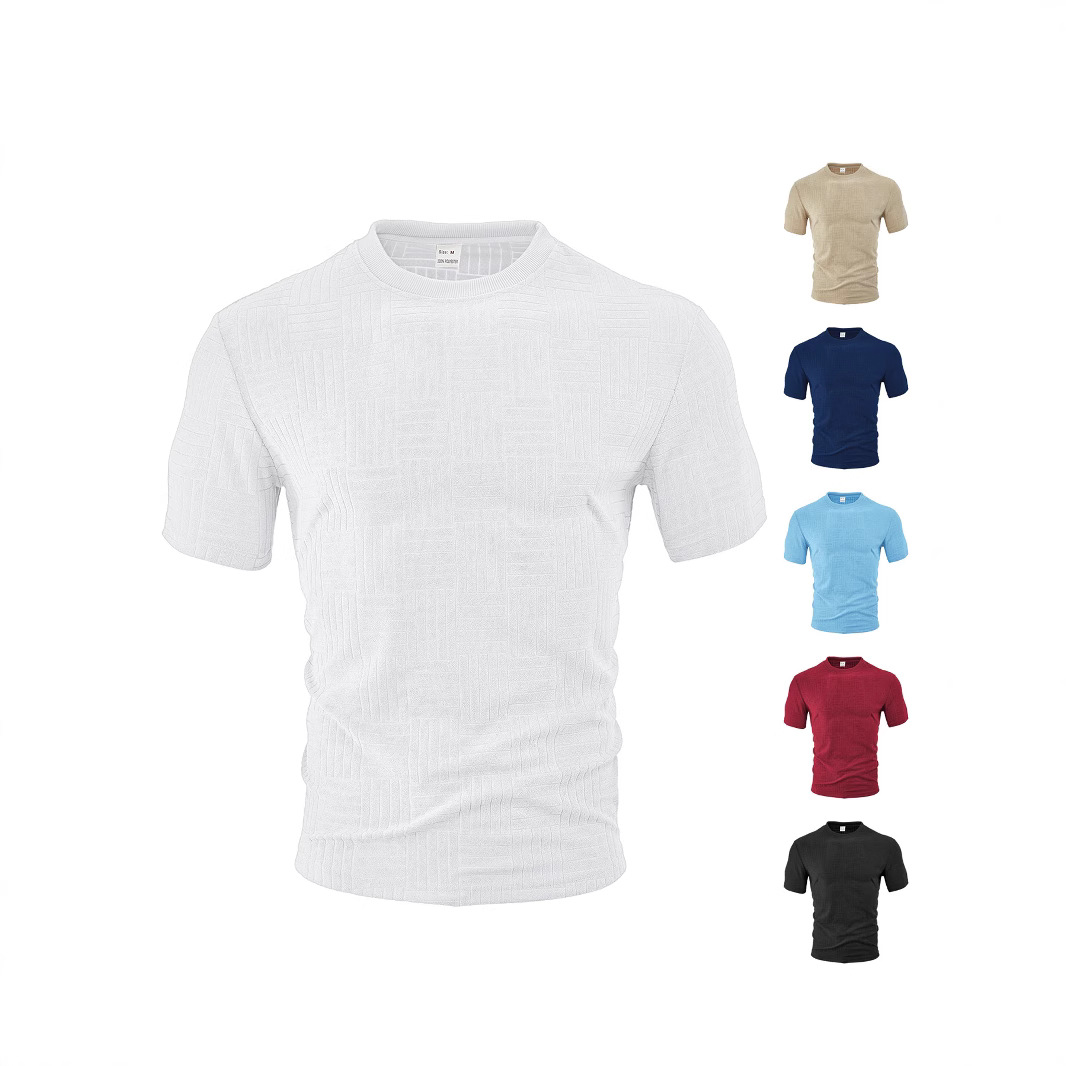 Ropa de hombre transfronteriza Europa y América de verano deportivo relajado transpirable toallas de cuello redondo jacquard camisa de polo de manga corta de hombre