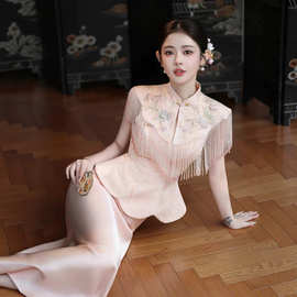 敬酒服新中式粉色旗袍套装新娘气质订婚礼服国风结婚显瘦新娘礼服