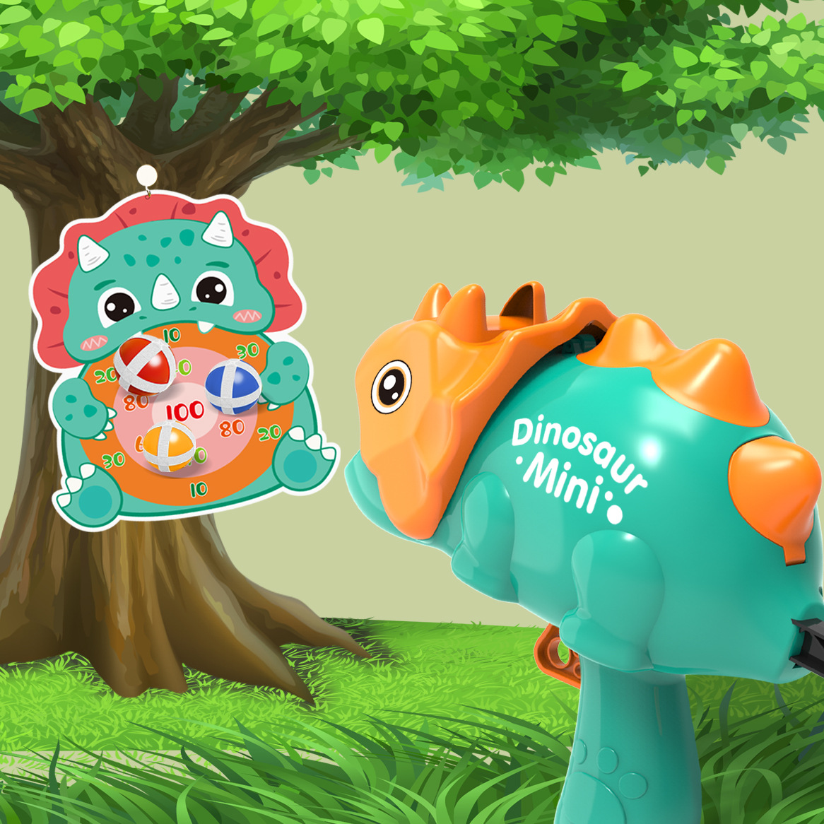 Dinosaurios de dibujos animados bolas pegajosas niños lanzan disparos puestos de juguetes pistolas objetivo padres-hijos interacción chatarra transfronteriza