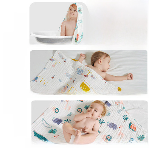Newborn gauze bath towel baby six-layer 100% cotton high-density printed bath mat children's cover blanket pure cotton bath towel wholesale