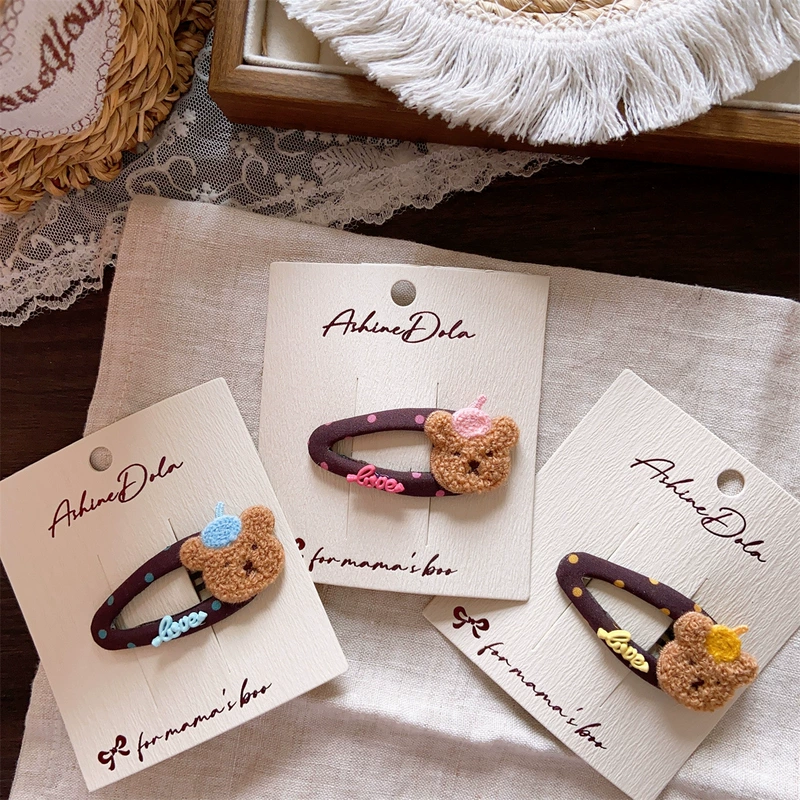 Мягкая заколка с мишкой для девочек коричневая