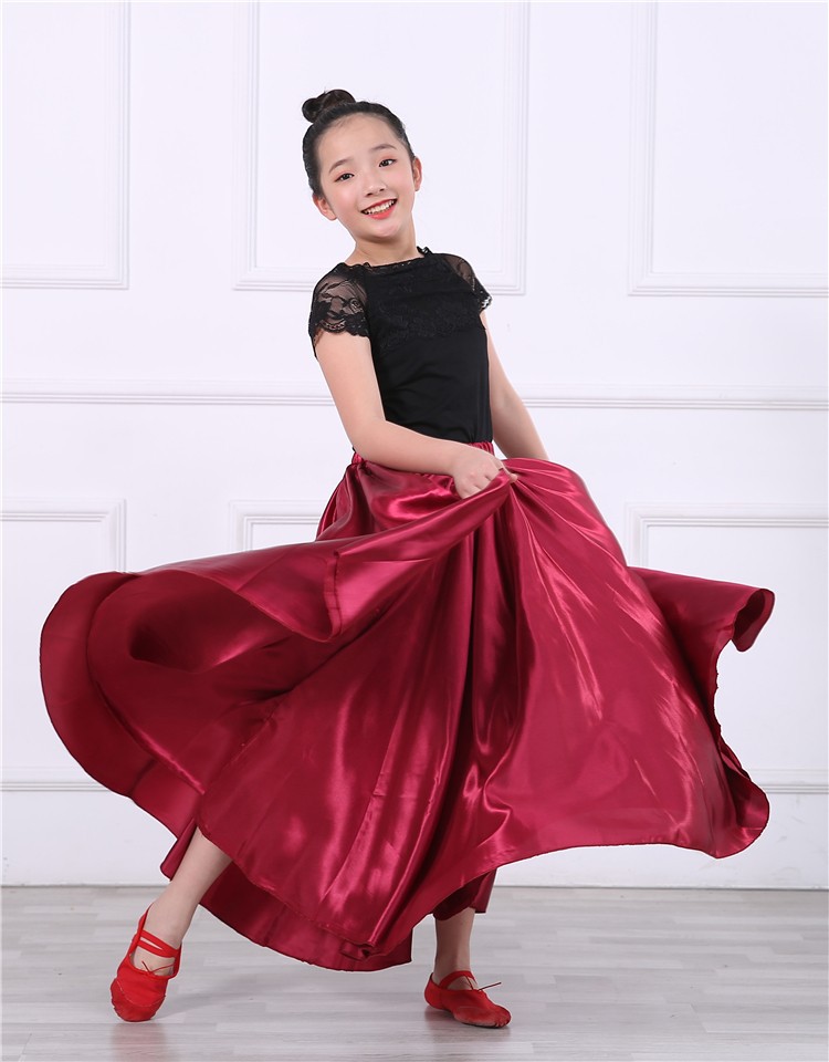 Ropa de rendimiento de media longitud para niños Falda de corrida de toros española Falda de baile grande falda de swing grande para niña abriendo danza ropa de baile para niños