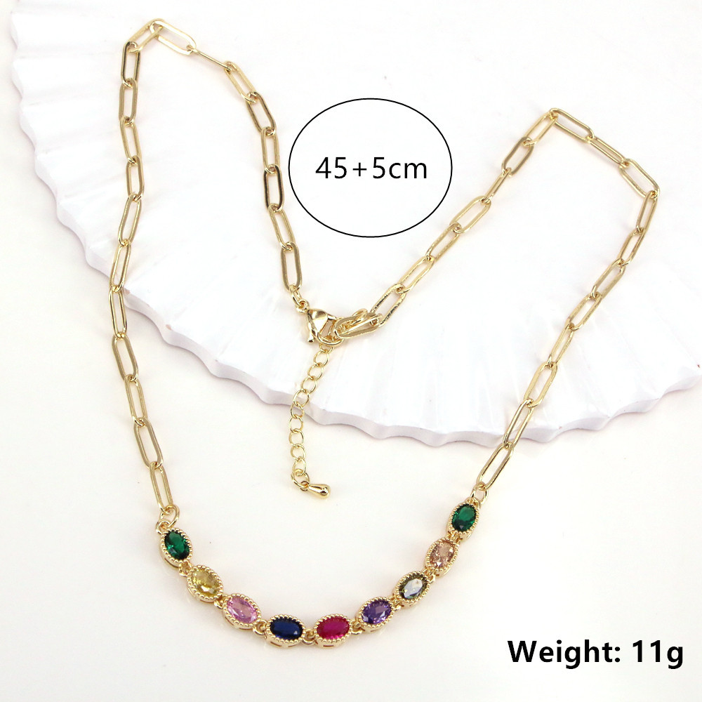 Fashion Oval Copper Necklace Gold Plated Zircon Copper Necklaces