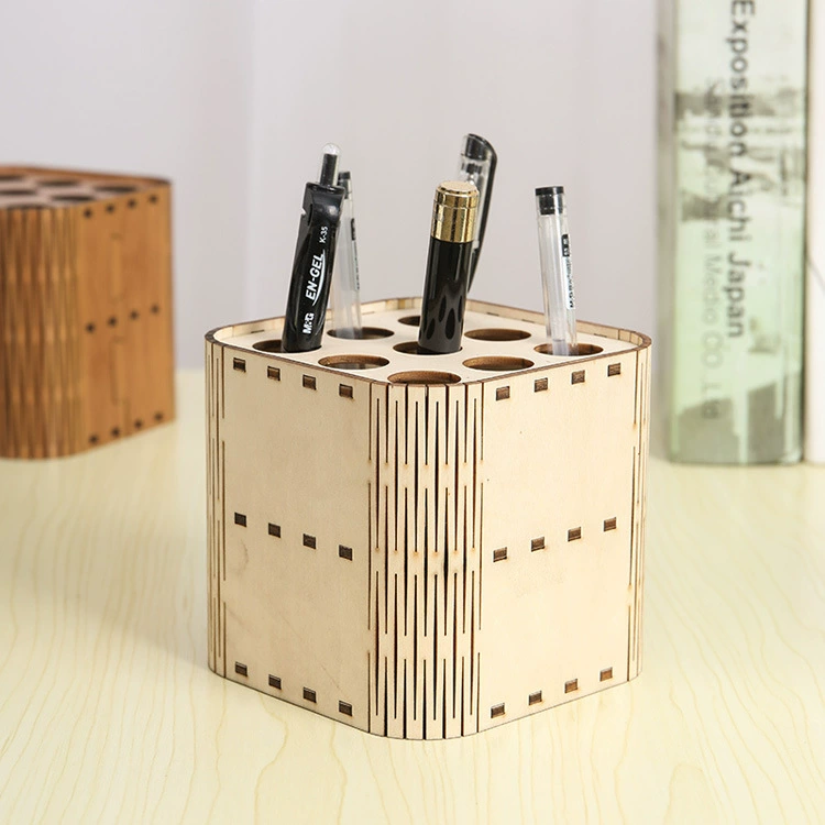 Квадратная деревянная подставка для ручек для студентов, 12 отделений, хит продаж на Amazon, органайзер для офиса, массив дерева