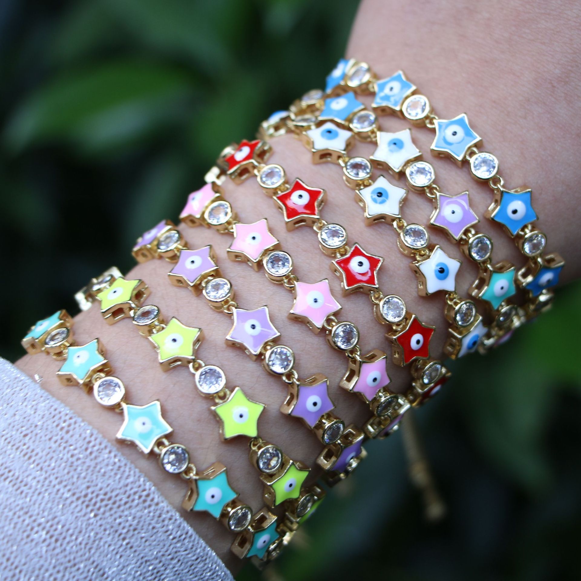 new style color oil drip enamel micro inlaid zircon eyes star bracelet