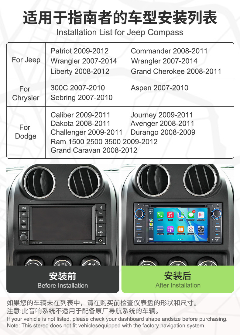 Carplay Central Control Dvd Player Is Suitable for Jeep Wrangler Compass Jeep Navigation