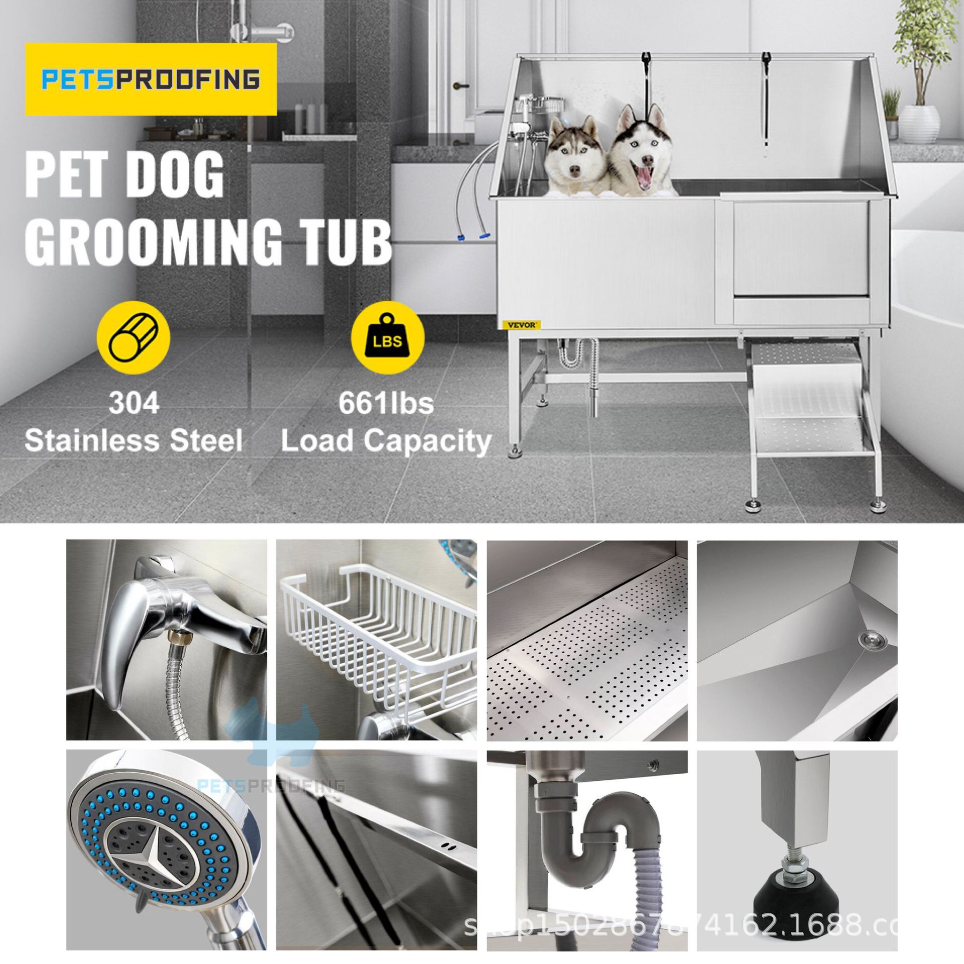 50 pulgadas rampa de puerta única de acero inoxidable para mascotas grandes perros y gatos bañera bañera venta cruzada caliente