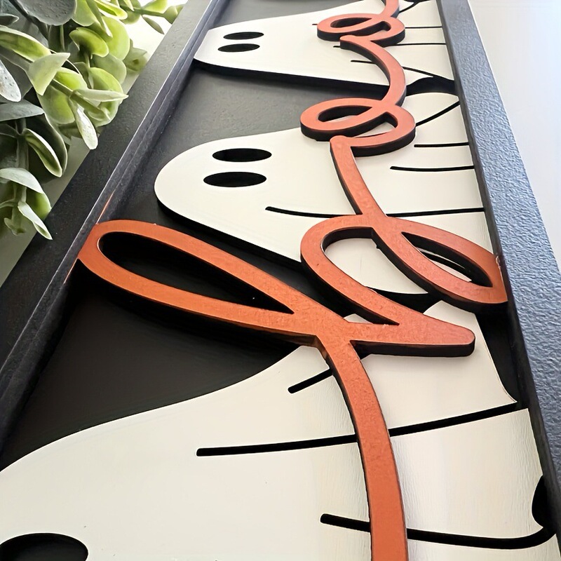 1 個木製 3D ハロウィン BOO ゴーストホームオーナメント装飾看板ハロウィンゴーストハローウェルカムサイン|undefined