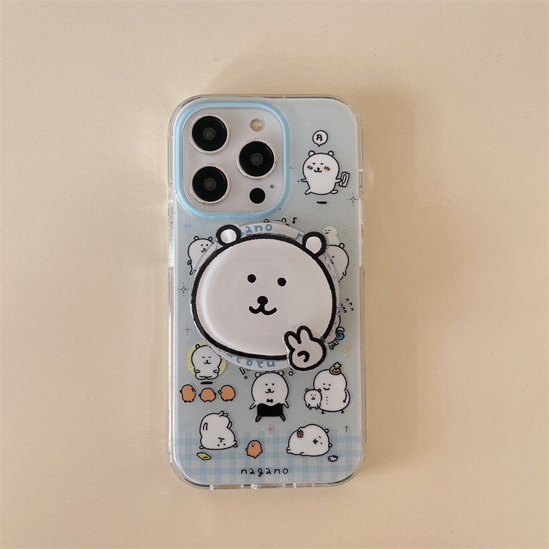 Ins Cute Biye Little White Bear Funda para teléfono iphone16promax 14/13 Soporte magnético Apple 15