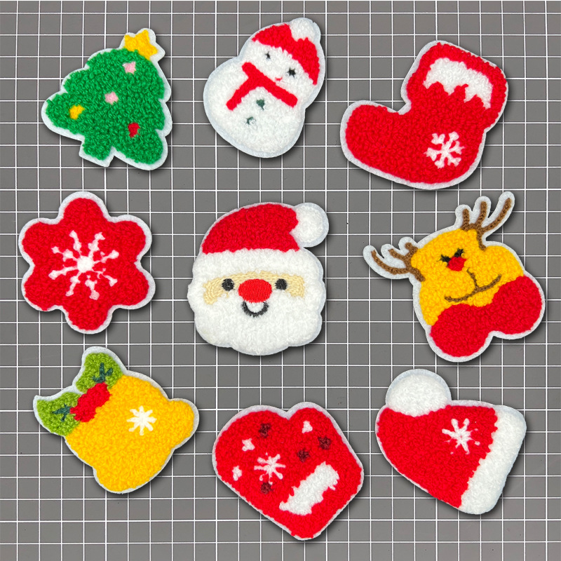 新款圣诞节用品雪花雪人毛巾绣补丁布贴服装装饰手工DIY刺绣布标