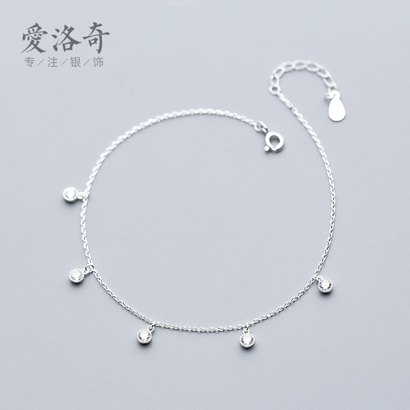 Eloch S925 plata tobillas de diamantes para mujeres pequeñas tobillas redondas temperamento joyas de pies S2639